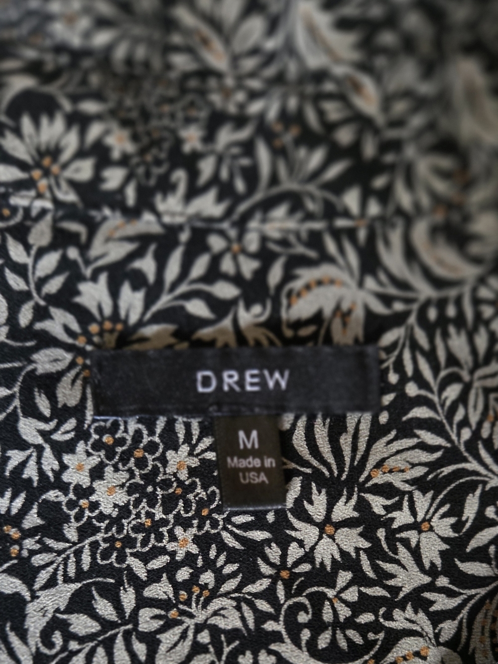 DREW. Black Floral Blouse Long Sleeve Lightweight Button Front Top - Picture 3 of 7
